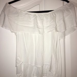 Off the shoulder, white crop top